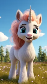 Charming Cartoon Unicorn in a Lush Field AI Image