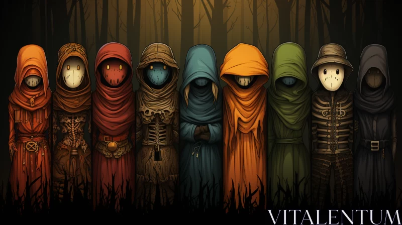 Mysterious Hooded Figures in Forest - Artistic Representation AI Image
