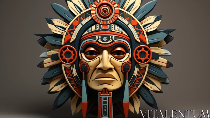 Aztec Head Helmet Illustration: A Mysterious Piece of Art AI Image