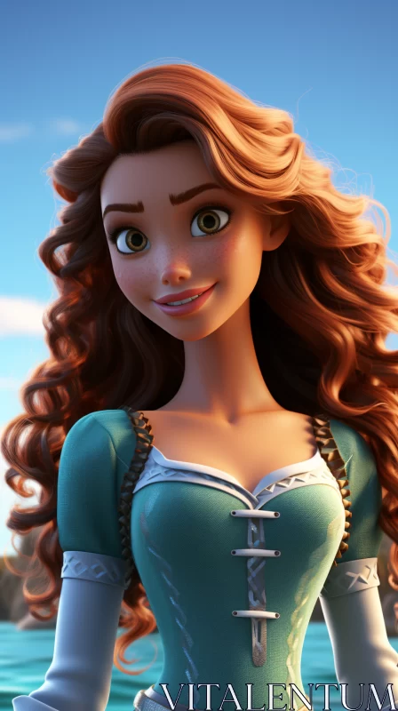 Disney Princess by the Ocean - A Cinematic Cartoon Masterpiece AI Image