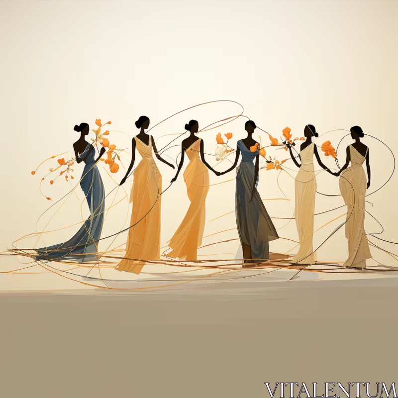 Elegant Women in Long Gowns: An Evening Abstraction AI Image