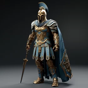 3D Spartan Warrior Model in Dark Turquoise and Light Gold AI Image