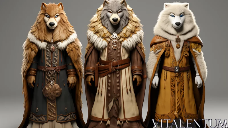 Majestic Wolves in Capes: A Stylized and Realistic Artwork AI Image