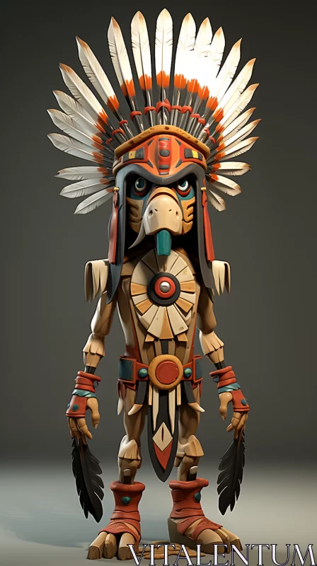 3D Native American Figurine with Exquisite Design AI Image