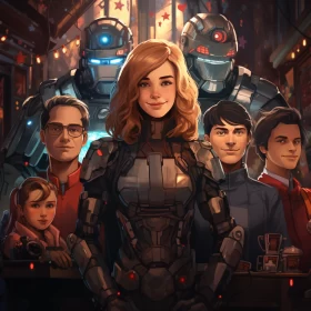 Futuristic Tavern Scene with Robot and Sci-Fi Characters AI Image