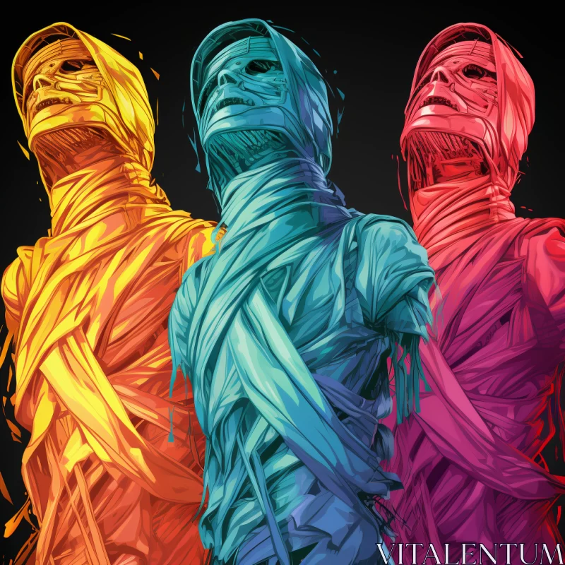 Multicolored Mummies: A Captivating Full-Body Illustration AI Image