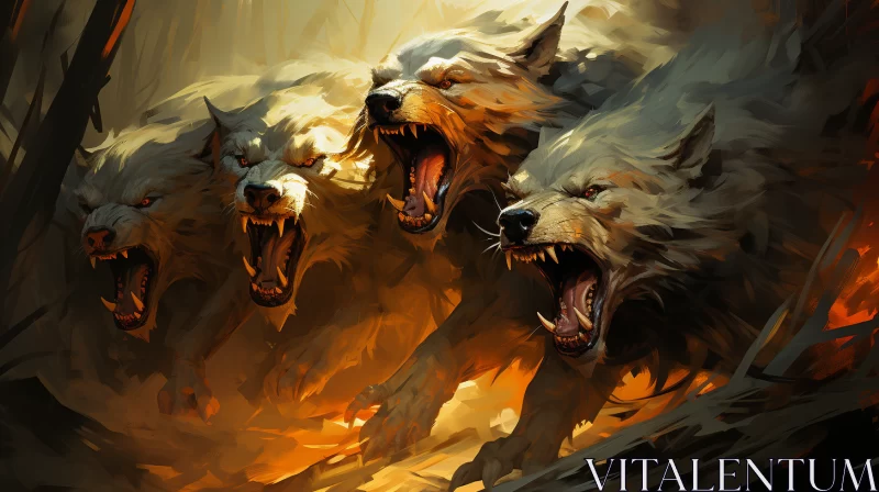 Intense and Fiery Wolves Artwork AI Image