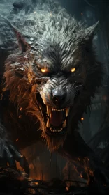 Terrifying Wolf Attacking in the Night - Realistic Artwork AI Image
