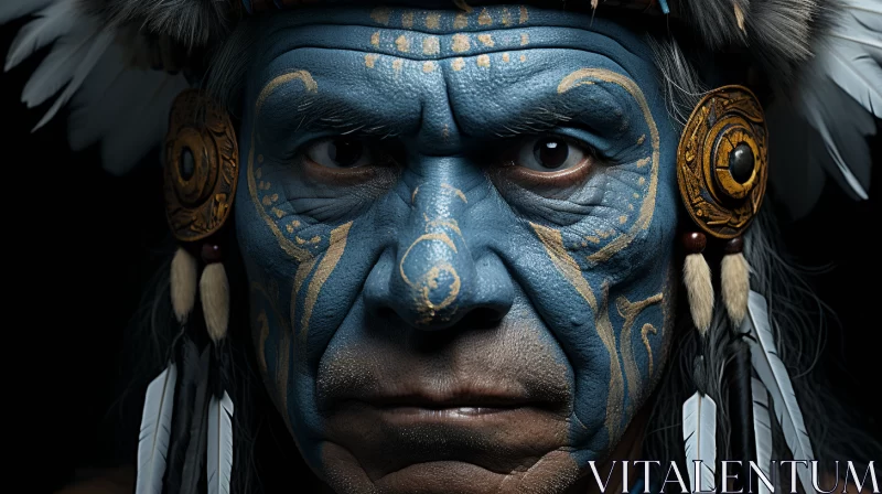 Blue-Skinned Native American Portrait - Intricate Detailing AI Image