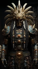 Captivating Male Character in Metal Armor - Hopi Art Inspired AI Image
