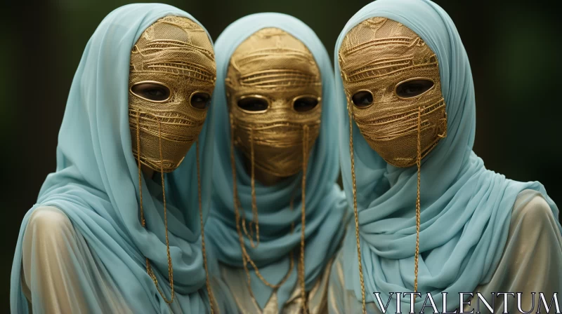 Sacred Ritualism: Women in Golden Masks AI Image
