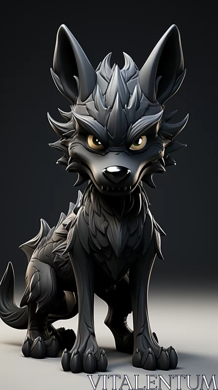 Black Wolf 3D Design: A Playful Character in Dark Gray AI Image