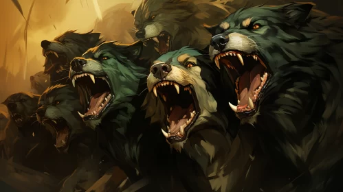 Fury of the Wild: A Scene of Wolves and Bears AI Image