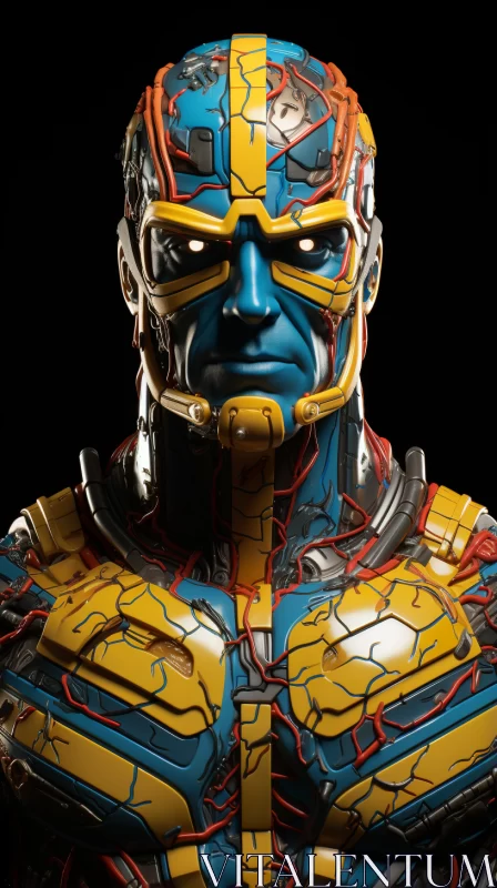 Blue and Yellow Armored Character: A Blend of Kintsugi and Terrorwave AI Image