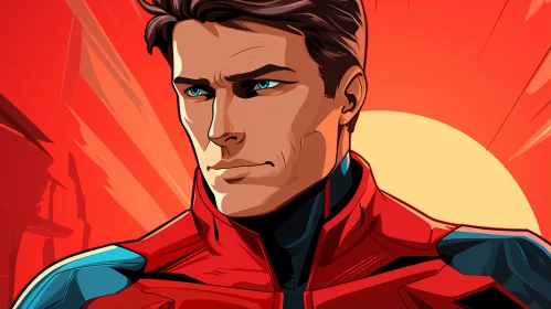 Comic-Style Portrait of Character in Red Outfit AI Image