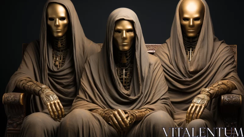 Gold Robed Statues - Surreal Futurism Art AI Image