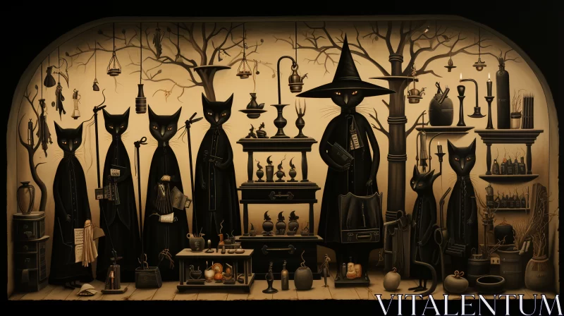 AI ART Mysterious Witch's Shop with Whimsical Cats and Curious Items
