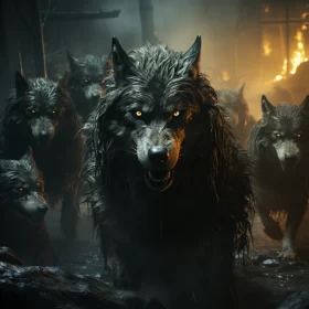 Mysterious Wolf Pack in the Dark - Captivating Art Illustration AI Image