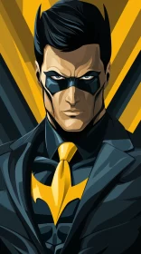 Batman in Yellow Tie and Black Jacket: A Stylized Illustration