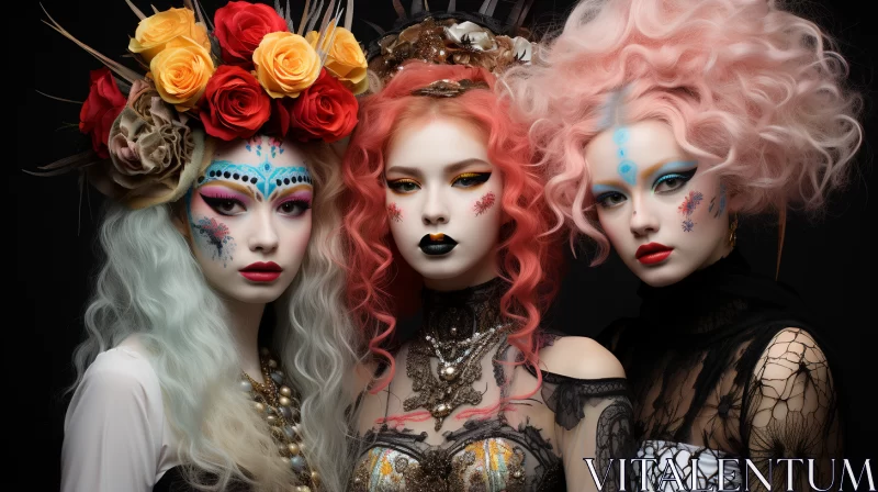 Floral Fantasy Makeup - A Gothic-Inspired Trio AI Image
