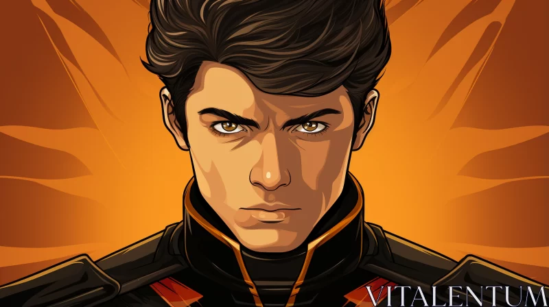 Stylized Heroic Portrait in Black and Orange AI Image