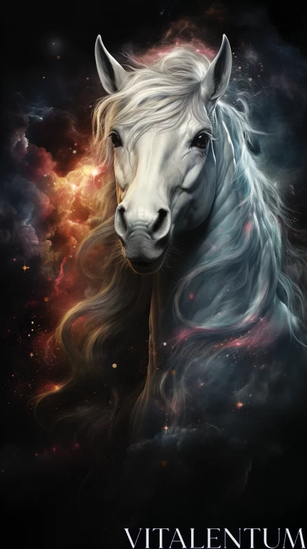 Surreal White Horse Among Stars - A Serene Fantasy Art AI Image