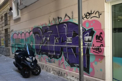 Graffiti Art with Motor Scooter - A Blend of Violet and Indigo