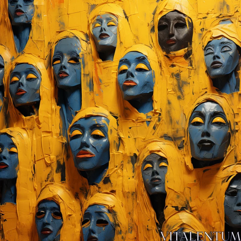 Intriguing Blue and Yellow Mask Collection - Conceptual Art AI Image