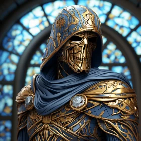 Skeleton in Blue Armor: An Epic Portraiture