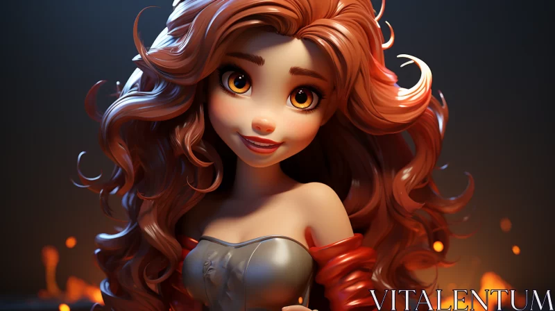 Captivating Disney Princess Art in Crimson AI Image