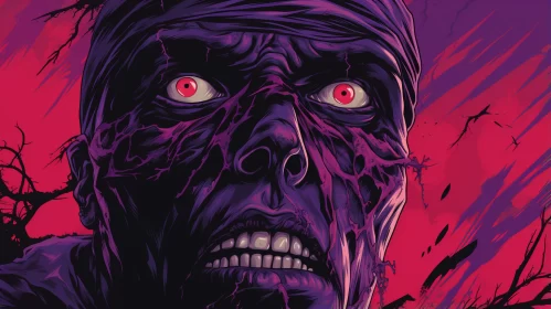 Chilling Zombie Face in Comic Book Style Illustration AI Image