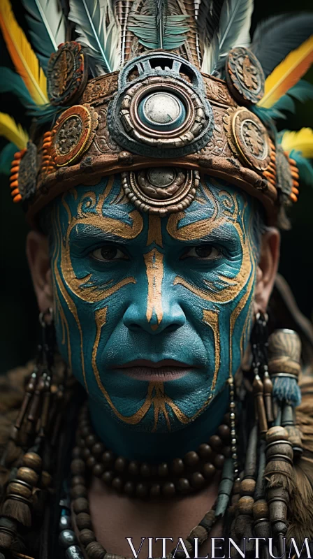 Mystic Indigenous Man in Fantasy Style - Close-up Portrait AI Image