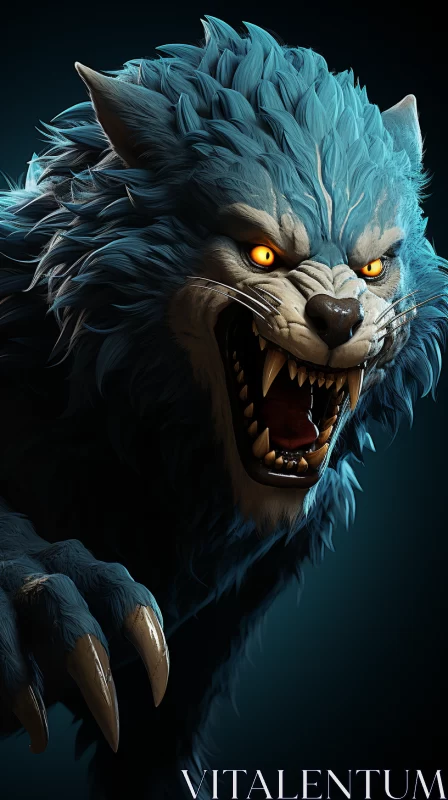 Threatening Dark Blue Wolf Portrait AI Image