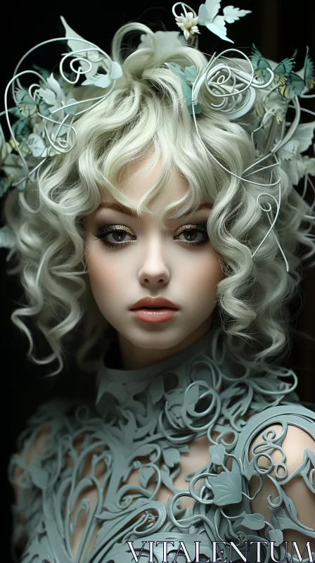 Ethereal Beauty: A Fantasy Portrait of a Flower-Adorned Woman AI Image