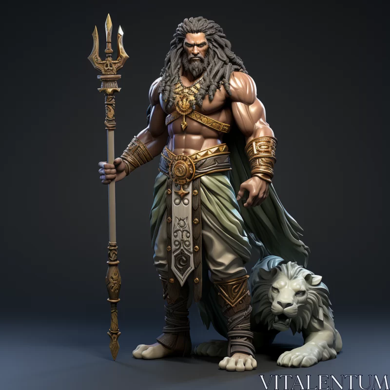 AI ART 3D Render of Mythical Aqua Man with Lions