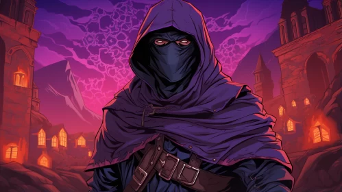 Mysterious Hooded Figure in Dark Cityscape - Game Art