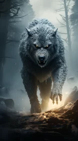 Terrifying Wolf in Action-Packed Forest Scene AI Image