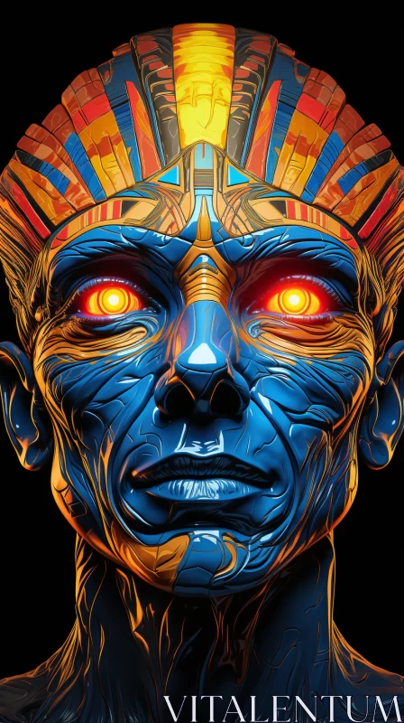 AI ART Egyptian Head in Golden Light - Bold, Colorful Science Fiction Art