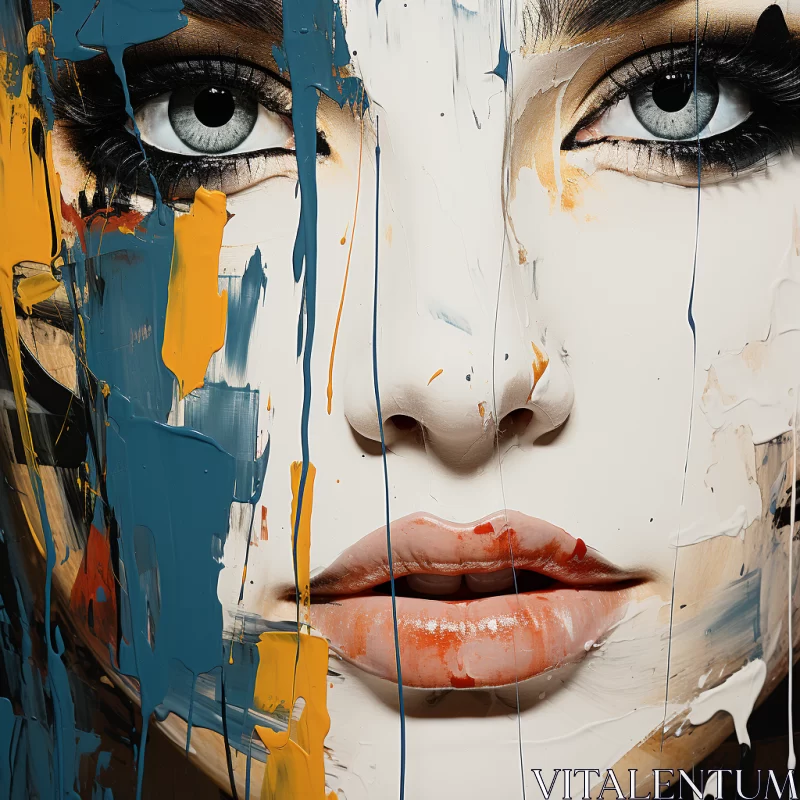 Emotive Abstract Portrait Art with Blue and Amber Tones AI Image