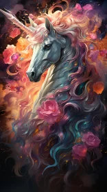 Floral Unicorn: Rococo-inspired Art with Arabesque Touch AI Image