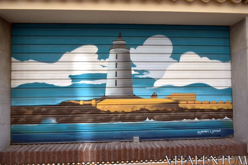 Colorful Lighthouse Mural in Urban Setting Free Stock Photo