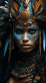 Intricate Feathered Makeup and Detailed Costume in Aztec Style