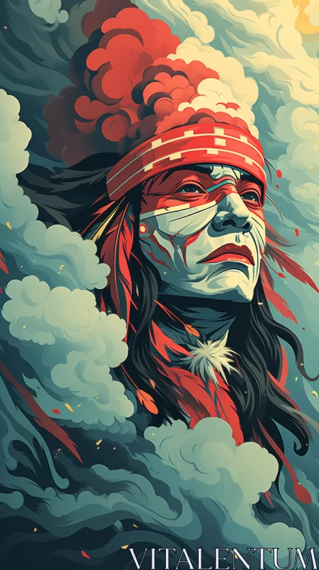 Native American in Clouds: A Bold, Graphic Design-Inspired Illustration AI Image