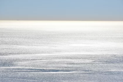 Silver Sky-Blue Ocean View | Minimalist Landscape Art