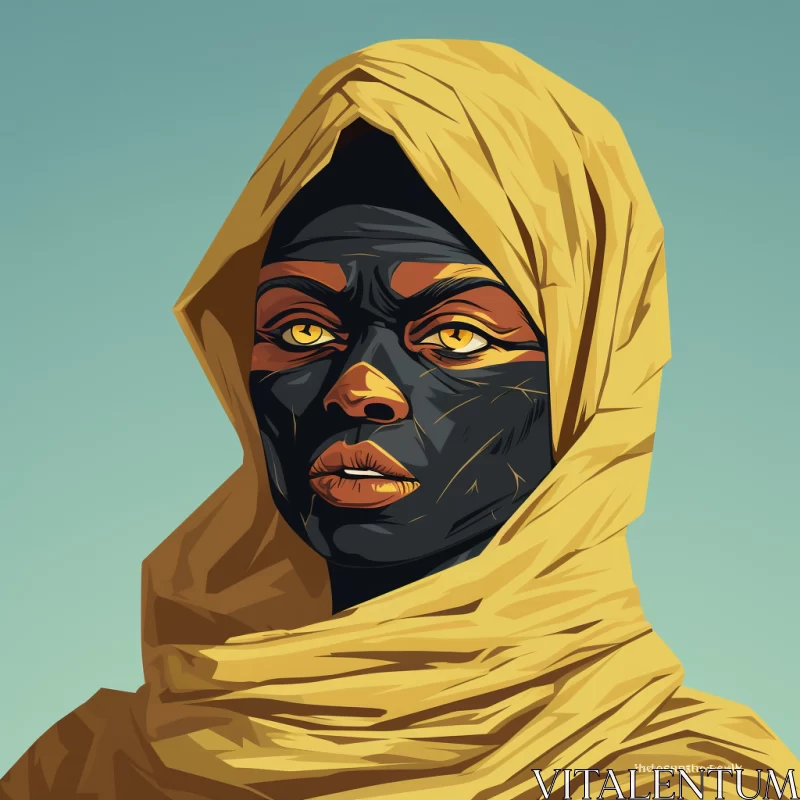 African Woman with Yellow Scarf - Minimalist Post-Apocalyptic Art AI Image