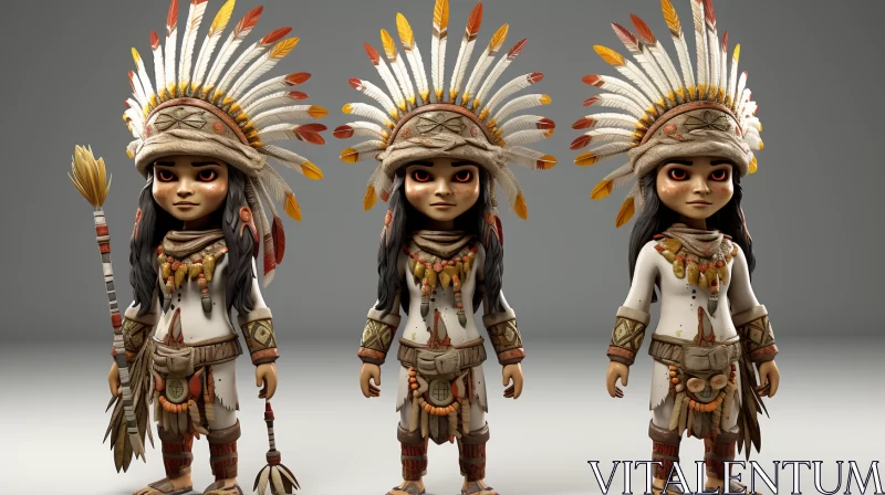 Indian Girls in 3D: A Fusion of Childlike Innocence and Mesoamerican Art AI Image