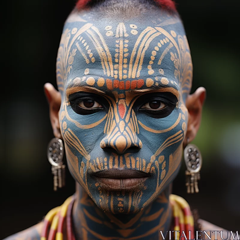 Mysterious Jungle Man in Traditional Attire and Face Paint AI Image