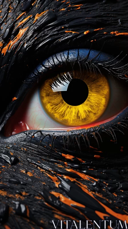 Eerie Yellow Eye with Avian Illustration in Dark Fairy Tales AI Image