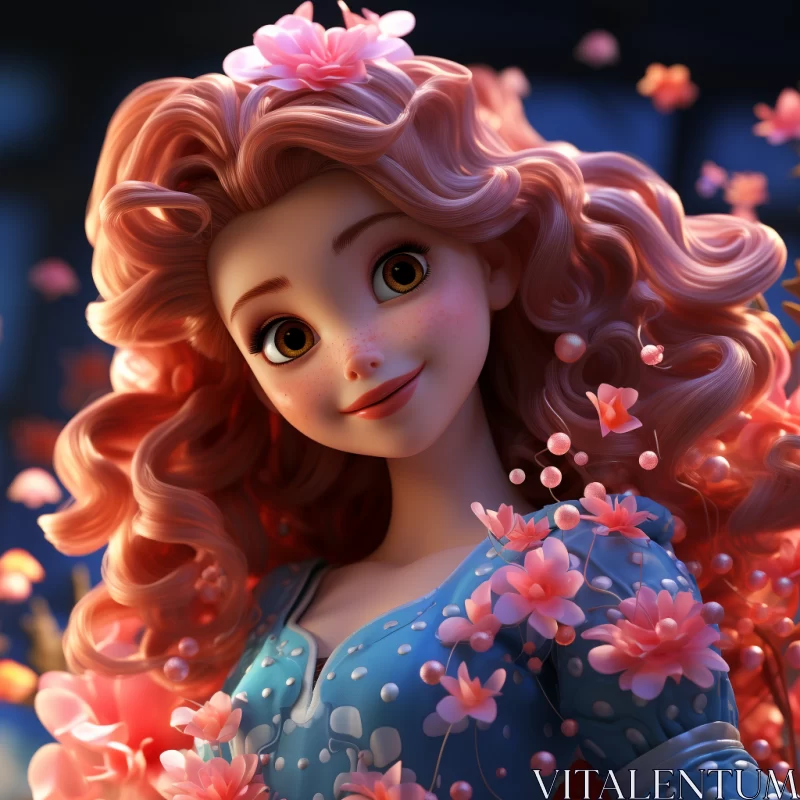 Enchanting Disney Princess with Flowers - A Detailed Portraiture AI Image