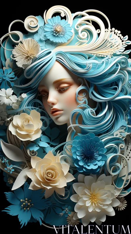 Enigmatic Blue-Haired Girl in Layered Compositions AI Image